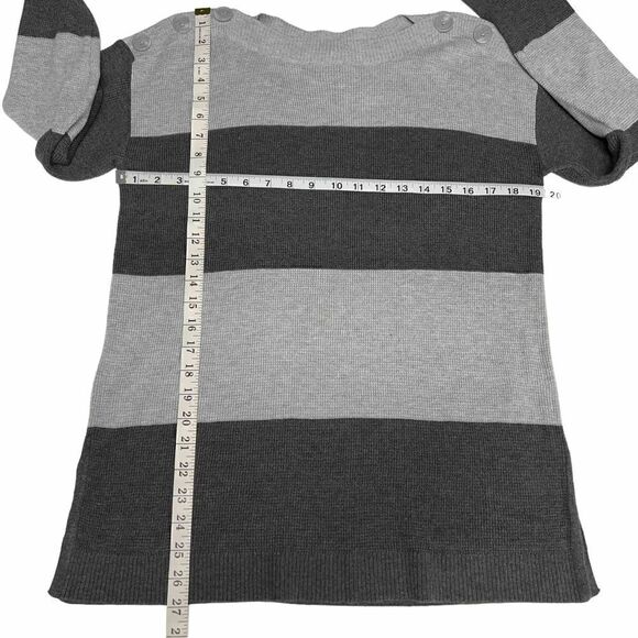 Vince Camuto Tunic Boat Neck Sweater Grey Stripe Color Block Side Slits Small - Picture 4 of 9